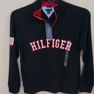 Tommy Hilfiger Black and Red Men's Zip Up Sweater